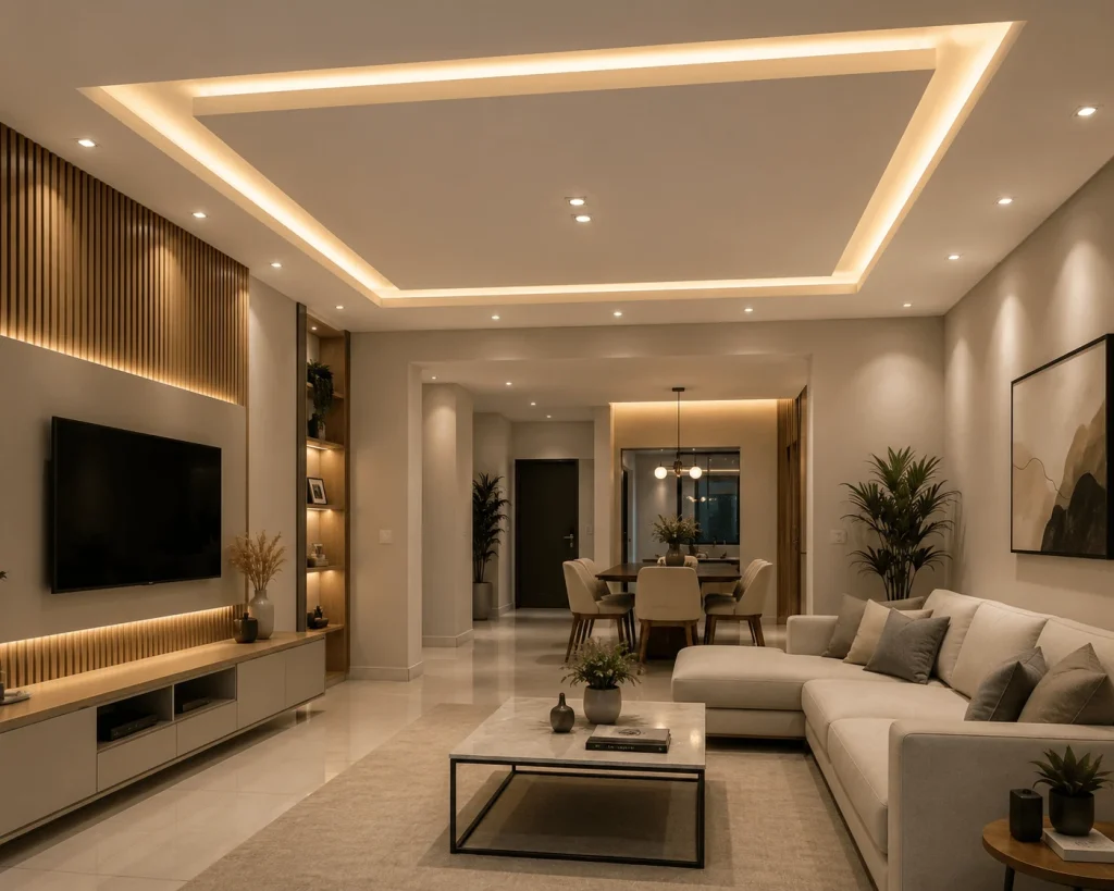 Gesso em Andradina SP com teto rebaixado, iluminação em LED e acabamento moderno para residência