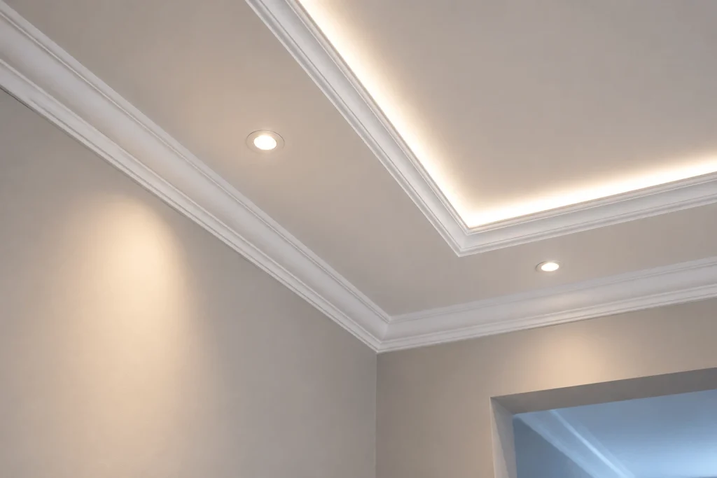 moldura-de-gesso-em-Lins-com-acabamento-classico-e-iluminacao-indireta-no-teto-em-ambiente-moderno