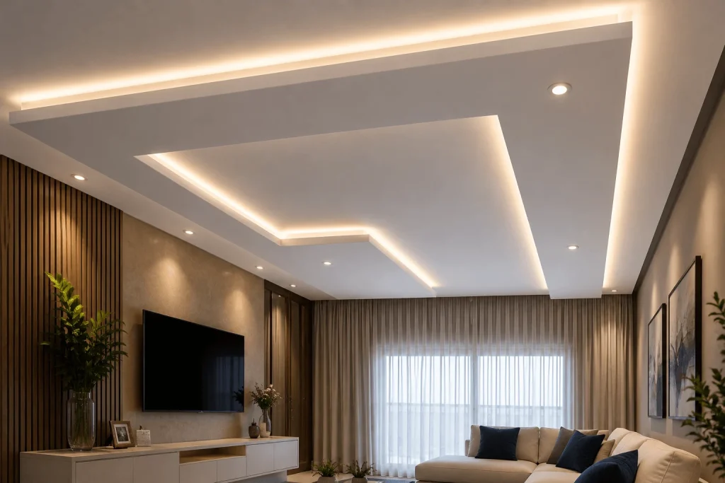 rebaixamento de teto em Penápolis com forro de gesso e iluminação embutida em LED com acabamento moderno