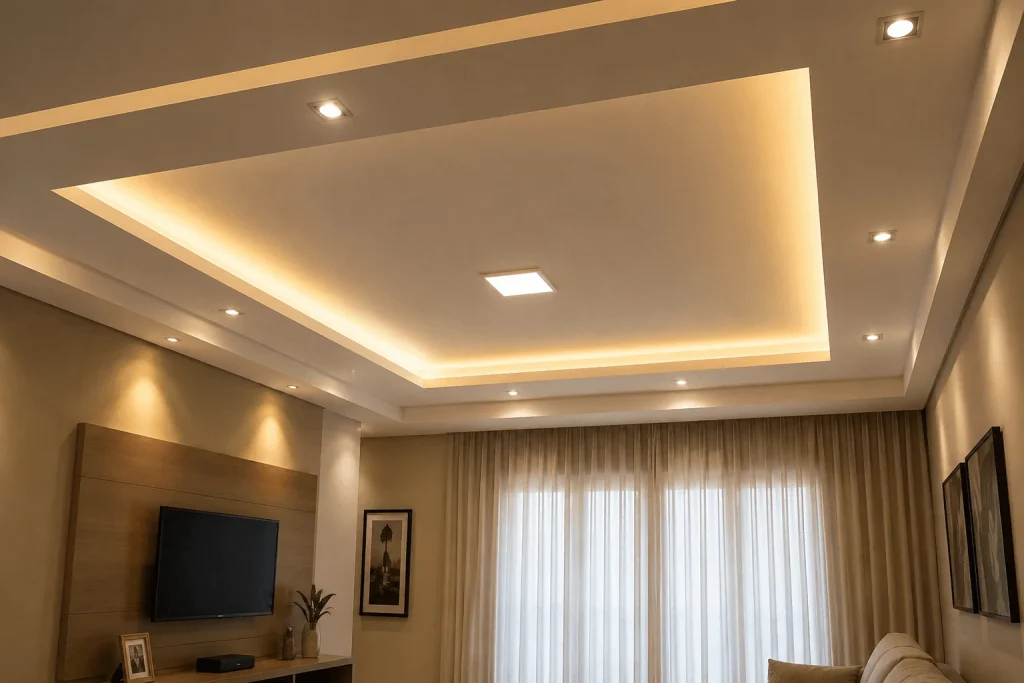 rebaixamento-de-teto-em-gesso-em-Aracatuba-com-iluminacao-embutida-em-LED-e-acabamento-moderno