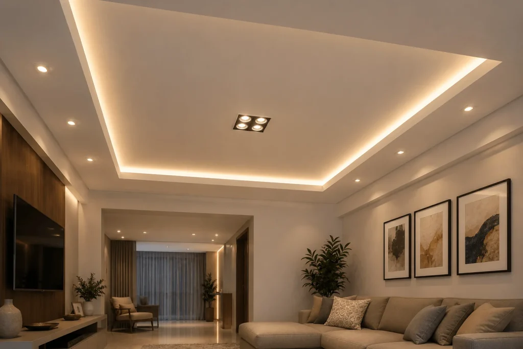 sanca-de-gesso-em-Lins-com-iluminacao-indireta-em-LED-criando-efeito-moderno-e-elegante-no-teto